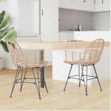 Комплект от 2 трапезни стола тип кресла в стил Modern Boho от естествен ратан и черна желязна рамка