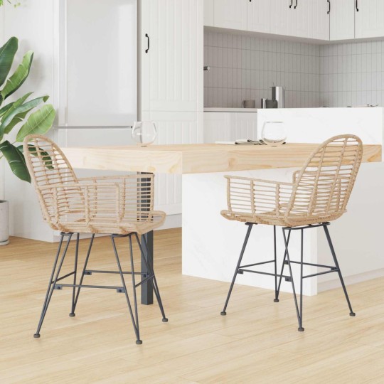 Комплект от 2 трапезни стола тип кресла в стил Modern Boho от естествен ратан и черна желязна рамка