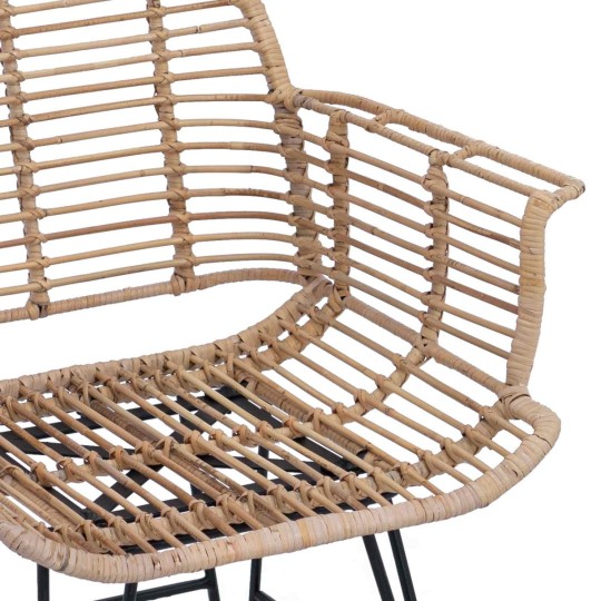 Комплект от 2 трапезни стола тип кресла в стил Modern Boho от естествен ратан и черна желязна рамка