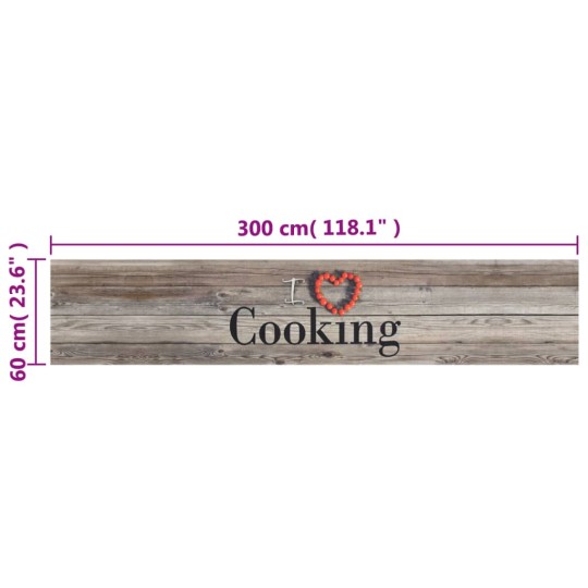 Кухненско килимче I ❤ cooking, сиво, 60x300 см, кадифе