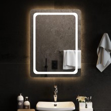 LED стенно огледало за баня с периферна рамка с омекотени ъгли и USB захранване, 60x80 см