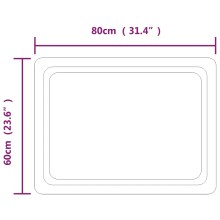 LED стенно огледало за баня с периферна рамка с омекотени ъгли и USB захранване, 60x80 см