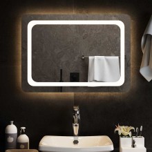 LED стенно огледало за баня с периферна рамка с омекотени ъгли и USB захранване, 70x50 см