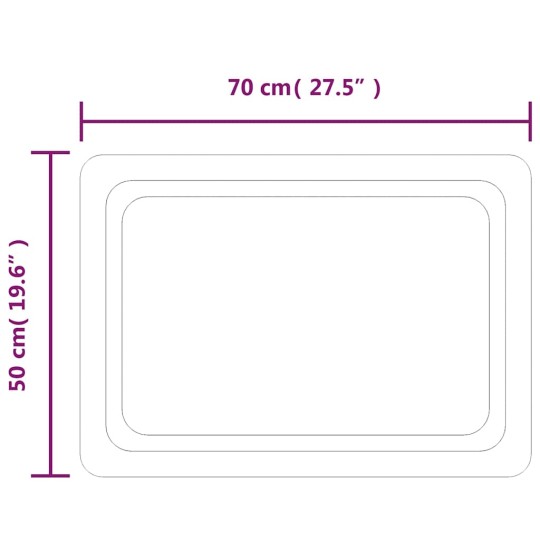 LED стенно огледало за баня с периферна рамка с омекотени ъгли и USB захранване, 70x50 см