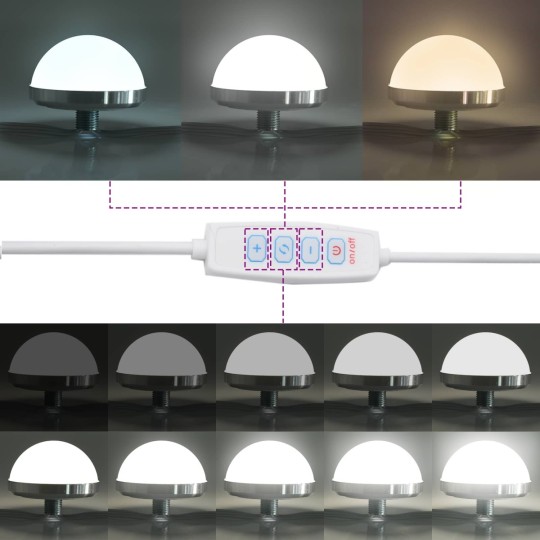 Настолно тоалетно огледало с Холивуд LED осветление опушен дъб 60 x 55 см