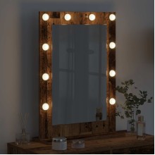 Настолно тоалетно огледало с Холивуд LED осветление старо дърво 70 x 50 см
