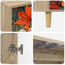 Нисък шкаф GENNEP с флорален принт с лилии върху фронтовете, с 2 врати и 1 рафт, дъб сонома, 69 x 33 x 75 см