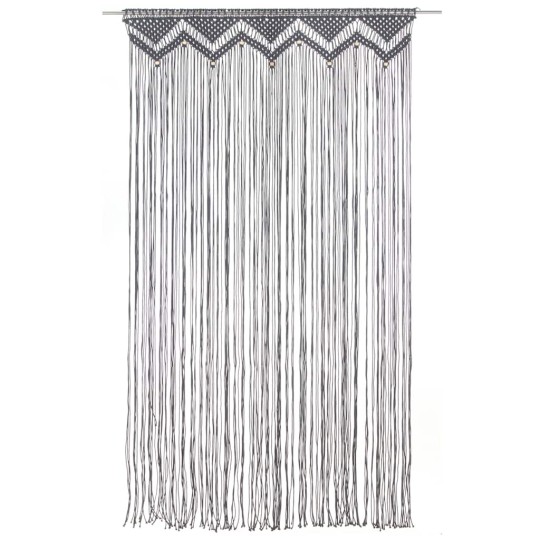 Памучно перде макраме в цвят антрацит за тръбен корниз, 140 x 240 см