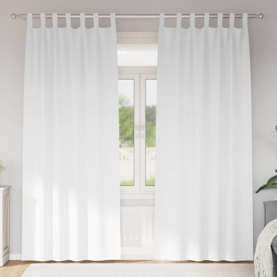 Плътни завеси в цвят бял с текстилни гайки (уши), 2 бр., 140 x 245 см