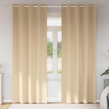 Плътни завеси в цвят пастелна ванилия с метални халки, 2 бр., 140 x 225 см