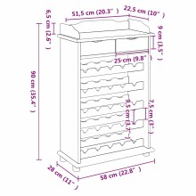 Помощен бар от масивна борова дървесина за 25 бутилки, акация, 58 x 28 x 90 см