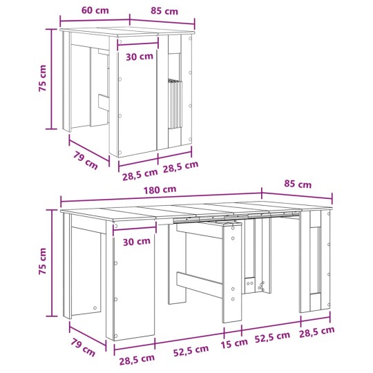 Разтегателна трапезна маса в стил Modern Minimalist, ЛПДЧ черен дъб, 60-180 x 85 см