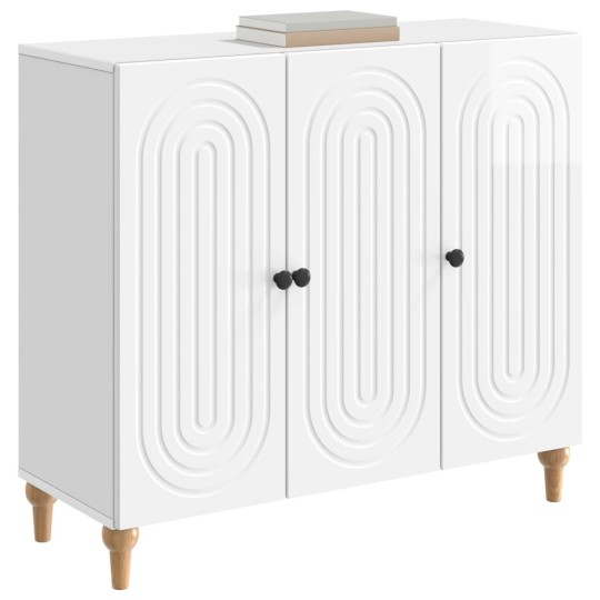 Шкаф ARCO с 3 врати и фрезовани фронтове, бял гланц, 89 x 34,5 x 80 см