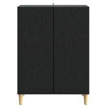Шкаф FLORA с 2 врати и флорални фронтове, черен, 66 x 34,5 x 90 см