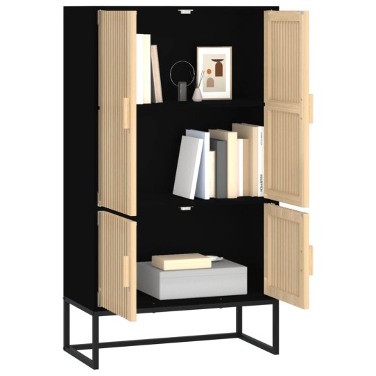 Шкаф NORD с 4 врати и ламелни фронтове, черен, 70 x 35 x 125 см