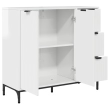 Шкаф с фрезовани фронтове, 2 врати и 3 чекмеджета, бял гланц, 89,5 x 33 x 82 см