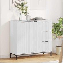 Шкаф с фрезовани фронтове, 2 врати и 3 чекмеджета, бял гланц, 89,5 x 33 x 82 см