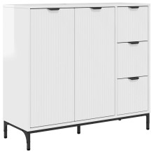 Шкаф с фрезовани фронтове, 2 врати и 3 чекмеджета, бял гланц, 89,5 x 33 x 82 см
