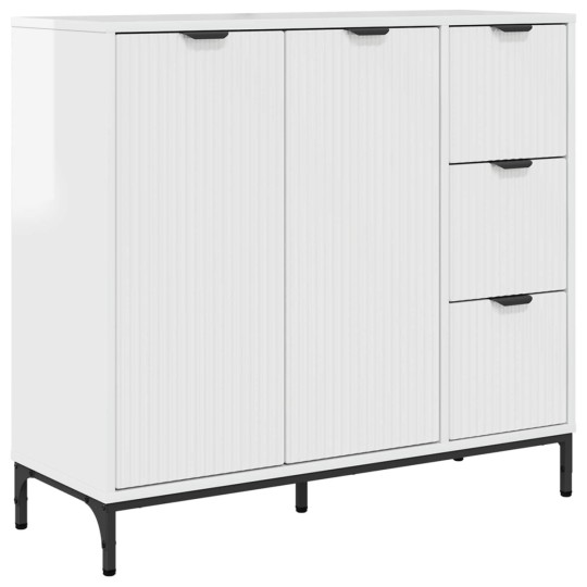 Шкаф с фрезовани фронтове, 2 врати и 3 чекмеджета, бял гланц, 89,5 x 33 x 82 см