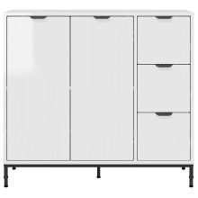 Шкаф с фрезовани фронтове, 2 врати и 3 чекмеджета, бял гланц, 89,5 x 33 x 82 см