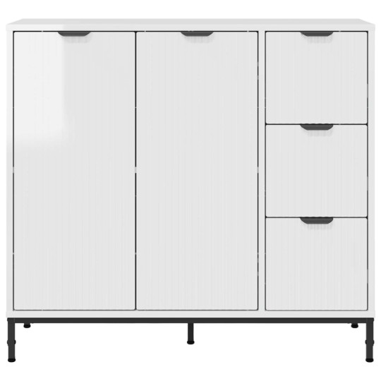 Шкаф с фрезовани фронтове, 2 врати и 3 чекмеджета, бял гланц, 89,5 x 33 x 82 см