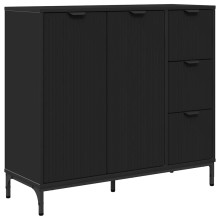 Шкаф с фрезовани фронтове, 2 врати и 3 чекмеджета, черен, 89,5 x 33 x 82 см