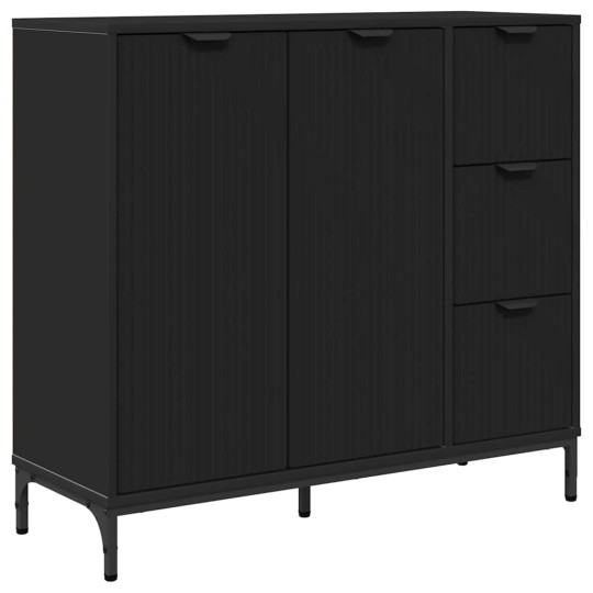 Шкаф с фрезовани фронтове, 2 врати и 3 чекмеджета, черен, 89,5 x 33 x 82 см