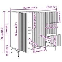 Шкаф с фрезовани фронтове, 2 врати и 3 чекмеджета, черен, 89,5 x 33 x 82 см