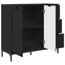 Шкаф с фрезовани фронтове, 2 врати и 3 чекмеджета, черен, 89,5 x 33 x 82 см