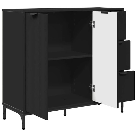 Шкаф с фрезовани фронтове, 2 врати и 3 чекмеджета, черен, 89,5 x 33 x 82 см