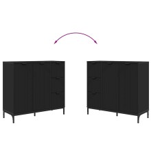 Шкаф с фрезовани фронтове, 2 врати и 3 чекмеджета, черен, 89,5 x 33 x 82 см