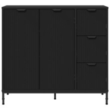 Шкаф с фрезовани фронтове, 2 врати и 3 чекмеджета, черен, 89,5 x 33 x 82 см