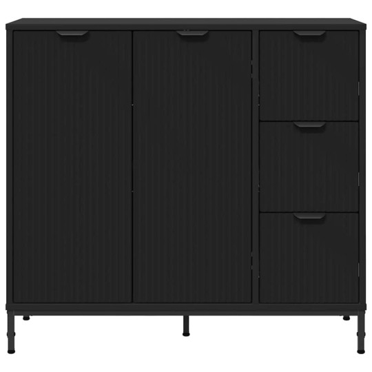 Шкаф с фрезовани фронтове, 2 врати и 3 чекмеджета, черен, 89,5 x 33 x 82 см