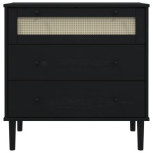 Скрин SENJA от масивна борова дървесина с фронтове с ратанова визия, черен, 80 x 40 x 80 см