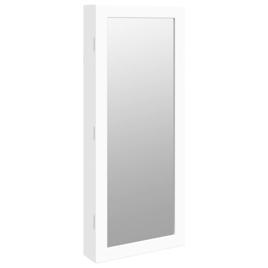 Стенен огледален шкаф за бижута и козметика с вътрешно LED осветление и 2 чекмеджета бял 37,5 x 90 см