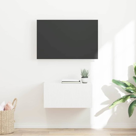 Стенен ТВ шкаф LINEA с вертикално фрезован фронт, бял, 60 x 31 x 29,5 см