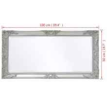 Стенно огледало със сребриста барокова рамка от масивно дърво, 100 x 50 см