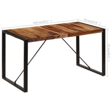 Трапезна маса в стил Industrial Modern, натурално масивно акациево дърво и черна стомана, 140 x 70 см
