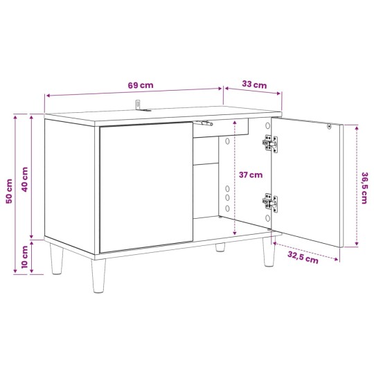 ТВ шкаф BORNE с флорален принт с божури върху фронтовете, с 2 врати, дъб сонома, 69 x 33 x 50 см