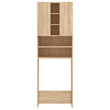 Висок шкаф за пералня с 2 врати и 9 отделения, дъб сонома, 64 x 25,5 x 190 см