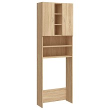 Висок шкаф за пералня с 2 врати и 9 отделения, дъб сонома, 64 x 25,5 x 190 см