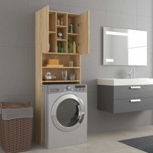 Висок шкаф за пералня с 2 врати и 9 отделения, дъб сонома, 64 x 25,5 x 190 см