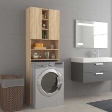 Висок шкаф за пералня с 2 врати и 9 отделения, дъб сонома, 64 x 25,5 x 190 см