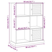 Библиотека VIGO от масивна борова дървесина с ламелни фронтове, кафява, 90 x 35 x 114,5 см