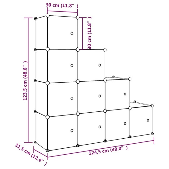 Детски модулен органайзер с 10 отделения, бял, 124,5 x 31,5 x 123,5 см