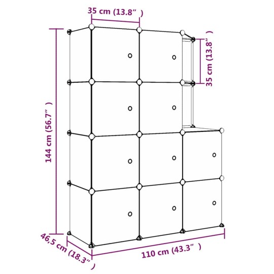 Детски модулен органайзер с 10 отделения, черен, 110 x 46,5 x 144 см