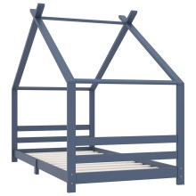 Детско легло къщичка Монтесори от масивна борова дървесина, сиво, 90 x 200 см