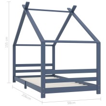 Детско легло къщичка Монтесори от масивна борова дървесина, сиво, 90 x 200 см