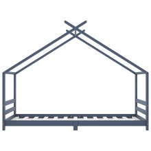 Детско легло къщичка Монтесори от масивна борова дървесина, сиво, 90 x 200 см