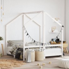 Двойно бебешко легло Монтесори, бор масив, бяло, 2 x (70 x 140) см